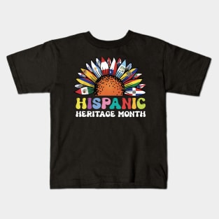 Hispanic Heritage Month Sunflower Countries Flags Kids T-Shirt